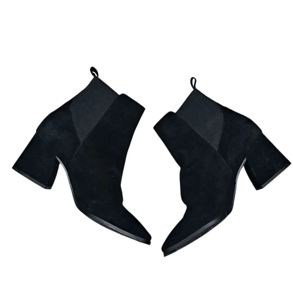 Antonio De Falia Slip On Leather Suede Goth Ankle Boots Block Heel Siz 8 Black